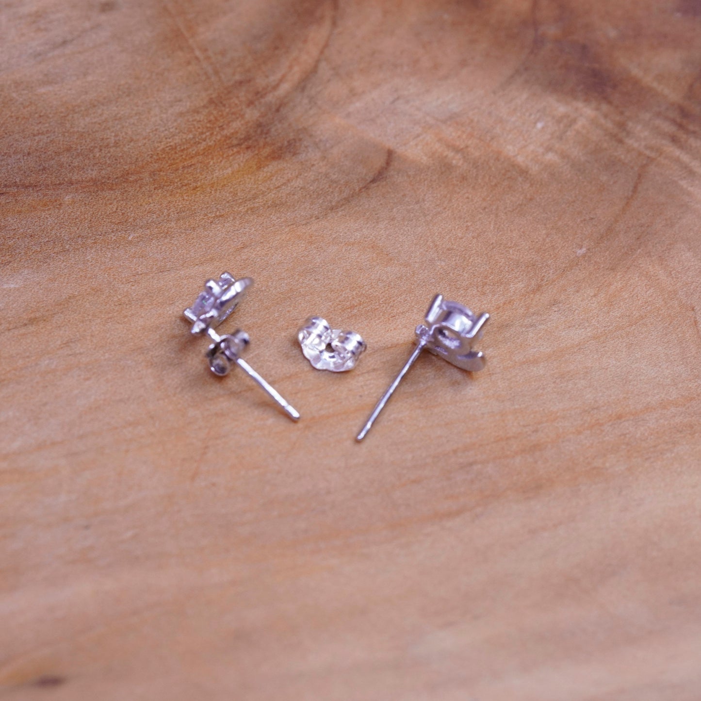 Vintage Sterling silver round crystal studs, cz moon star earrings