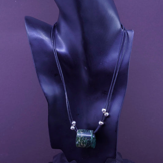 18”, Sterling 925 silver handmade necklace, jasper Pendant with leather chain
