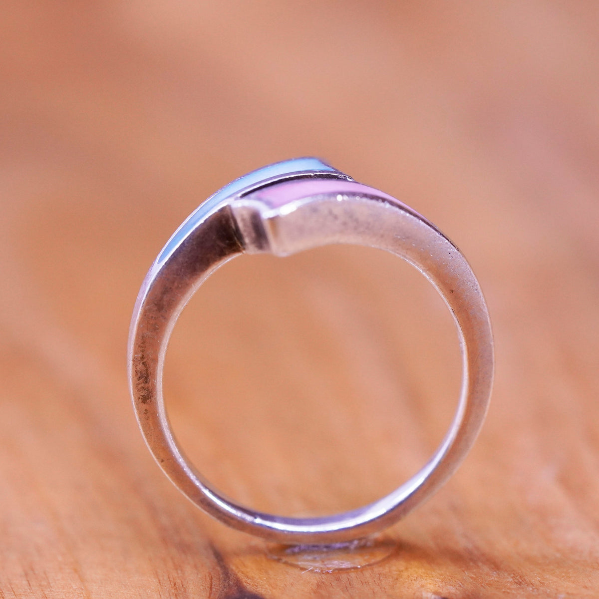 Size 6, Sterling 925 silver handmade ring band with pink blue mother of pearl