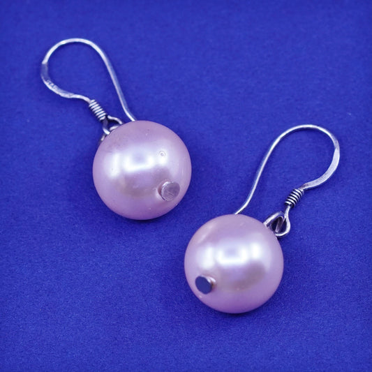 Vintage sterling silver handmade earrings, 925 hooks with pearl