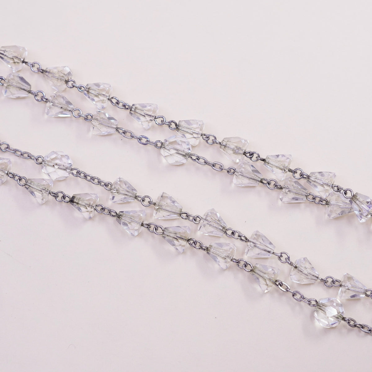 30”, sterling 925 silver rosary necklace with cross pendant and crystal beads