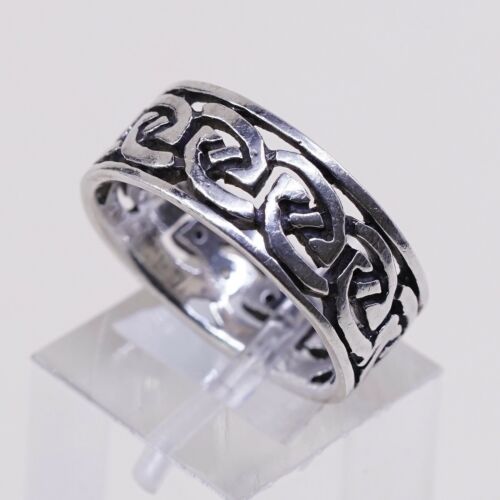 Size 7.75, Vtg Sterling Silver Handmade Ring, 925 Band W/ Filigree Woven Whirl