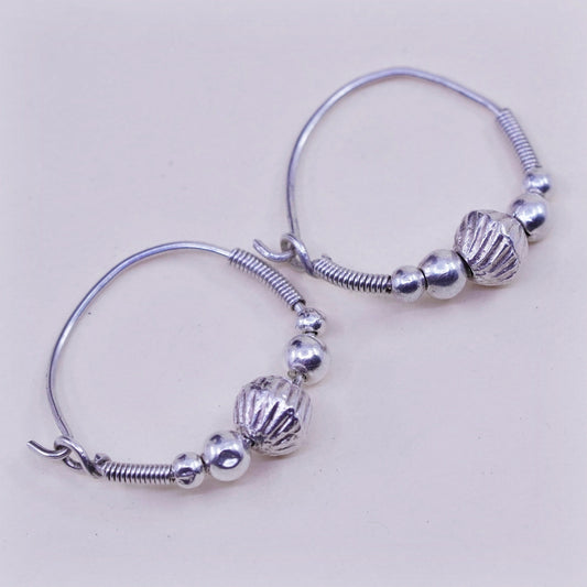0.75”, Vintage sterling 925 silver loop handmade earrings, bali wired hoops