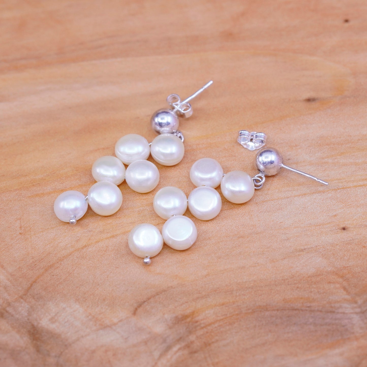 Sterling silver handmade earrings, 925 studs with pearl drops