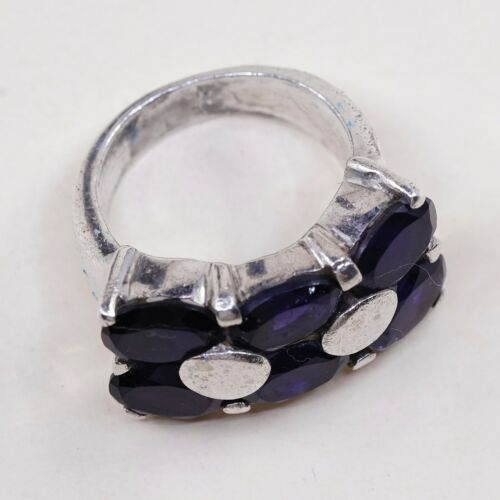 Sz 6.5, Sterling Silver handmade Ring, 925 Silver Ring W/ amethyst, stamped 925