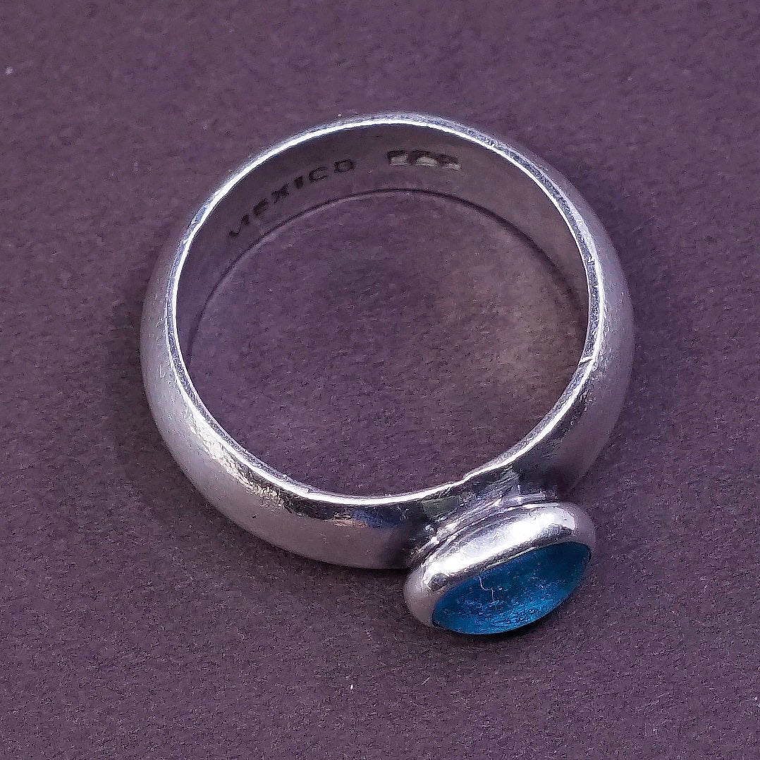 sz 7, vtg Sterling silver engagement ring, mexico 925 w/ blue crystal
