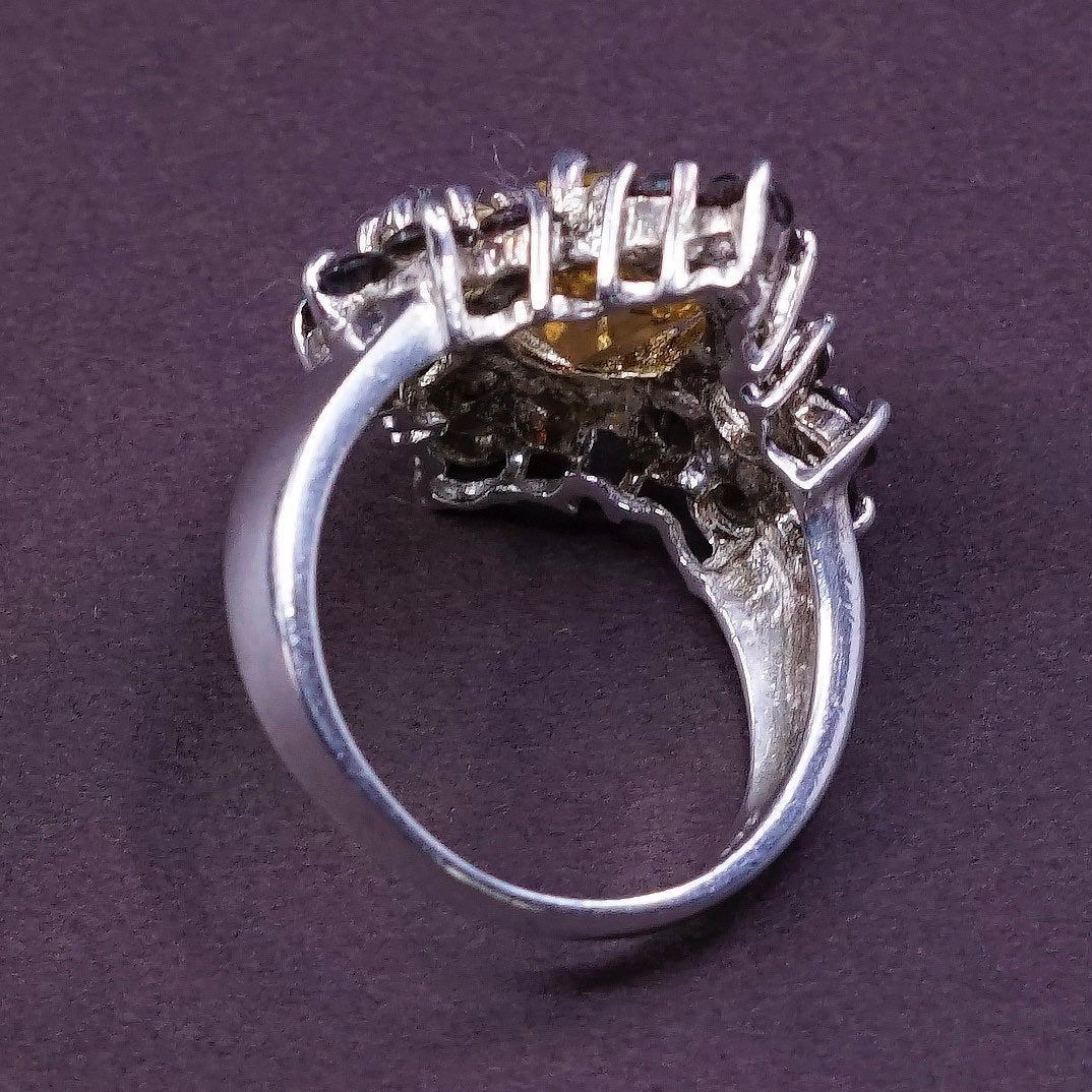 sz 7.75, vtg Sterling silver handmade statement ring, 925 w/ cluster citrine