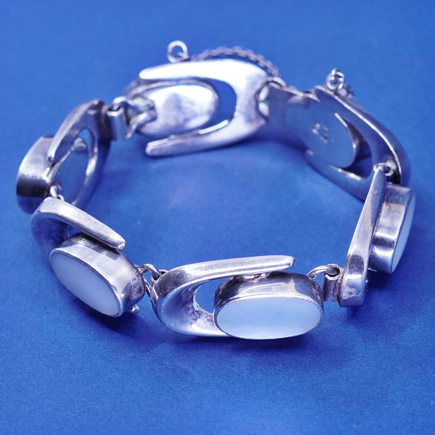 6.5”, vintage Sterling silver handmade tennis bracelet, 925 w/ mother of pearl