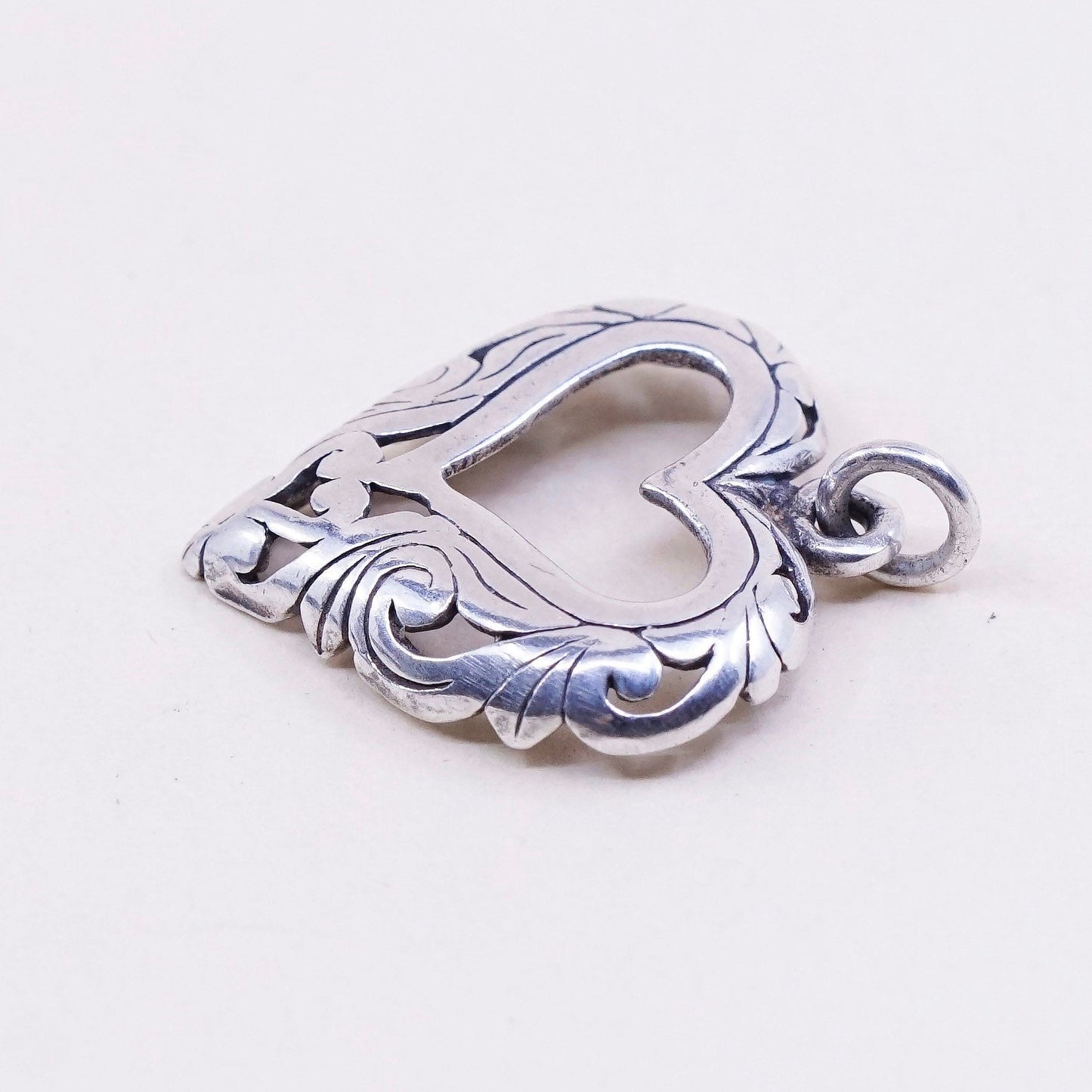 Vintage sterling 925 silver handmade filigree heart pendant charm
