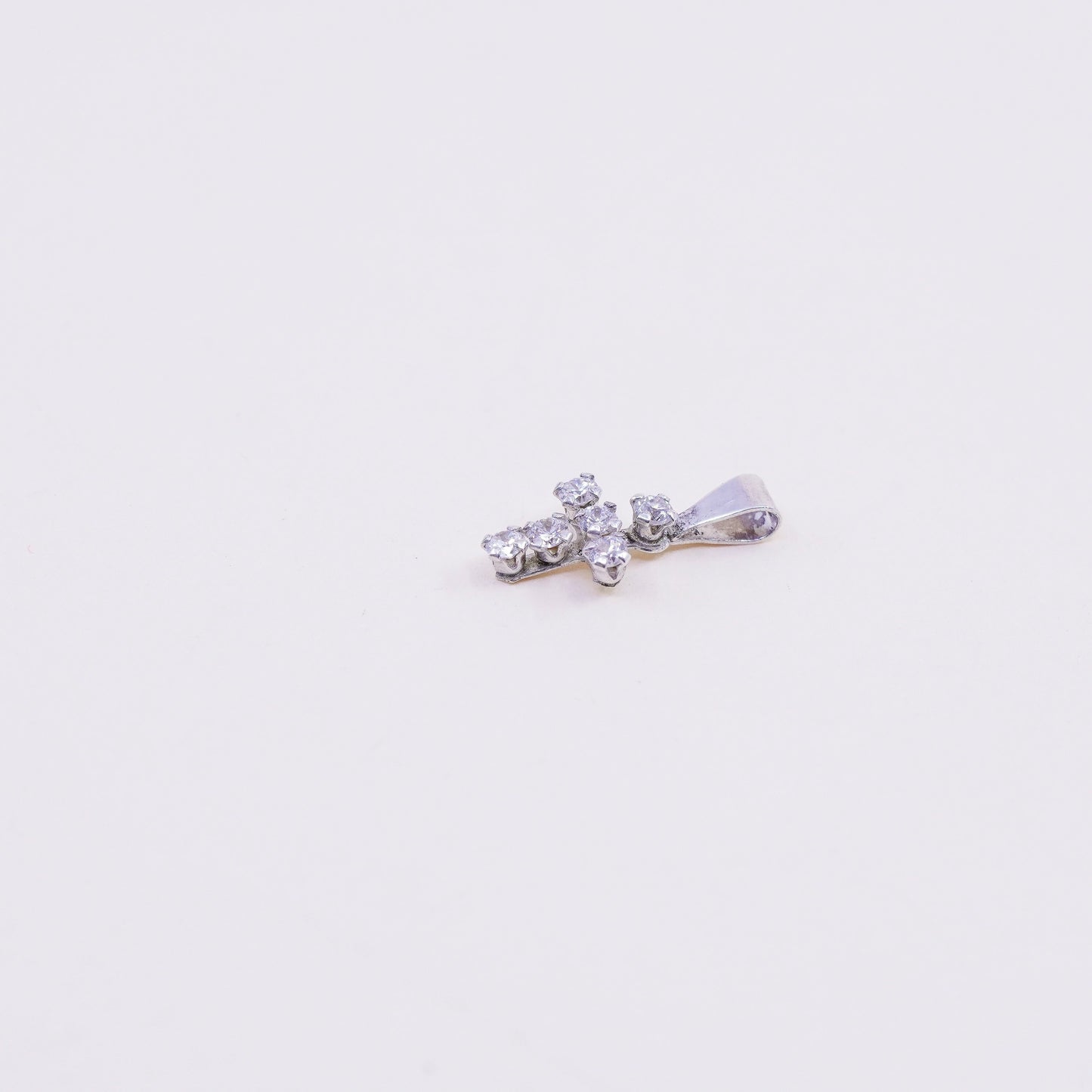 Vintage sterling silver tiny pendant, 925 cross handmade charm with cz