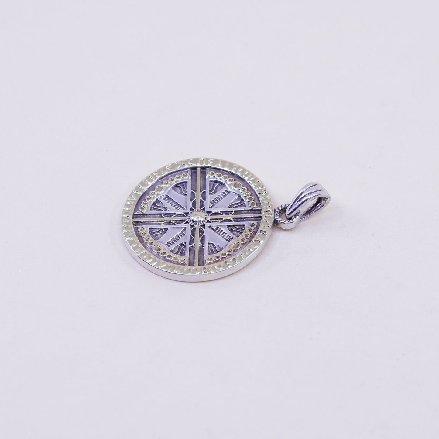 two tone 14K gold filled sterling silver handmade pendant, 925 compass charm