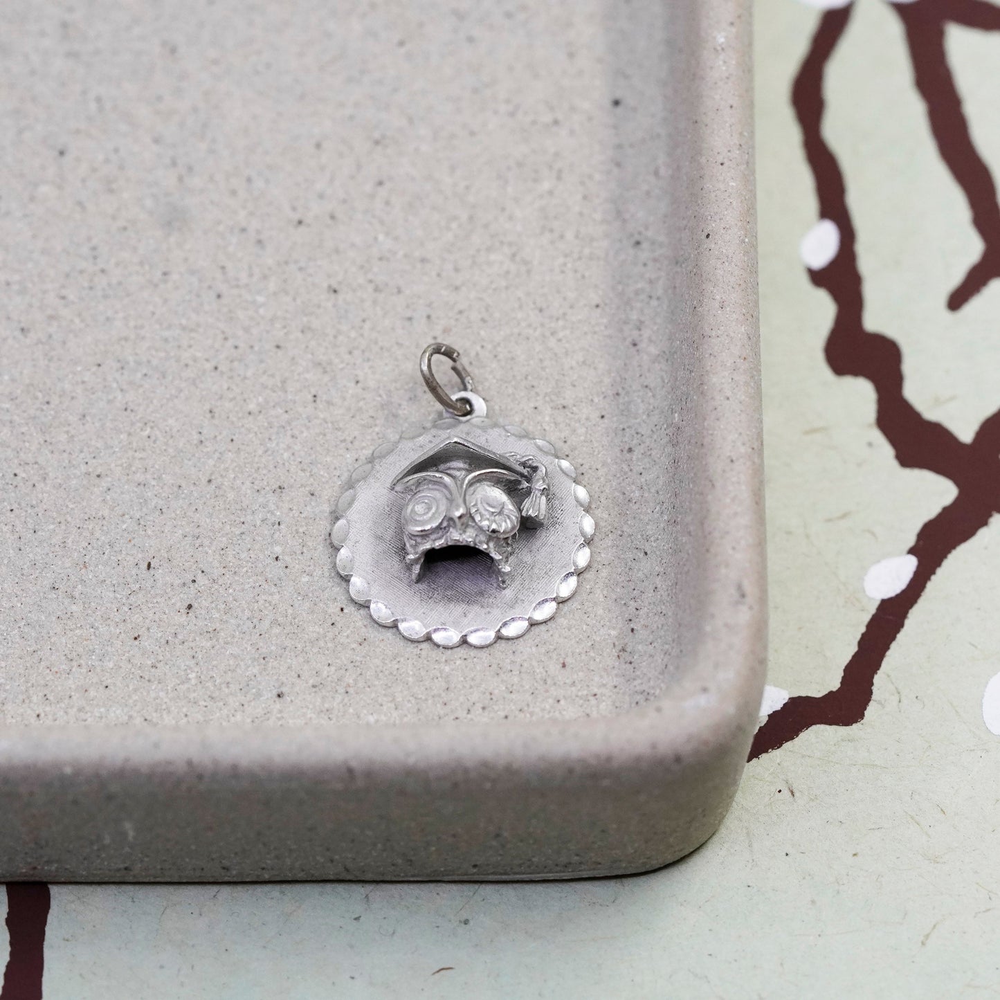 Vintage sterling silver handmade owl bird charm, 925 pendant