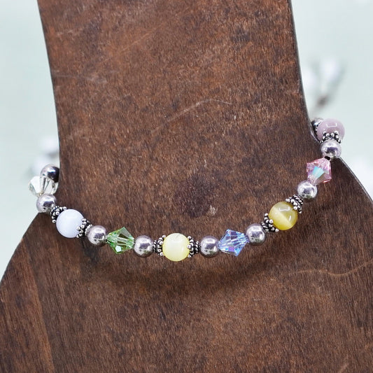 7”, Vintage Jordan sterling silver bracelet, 925 beads with colorful cats eye