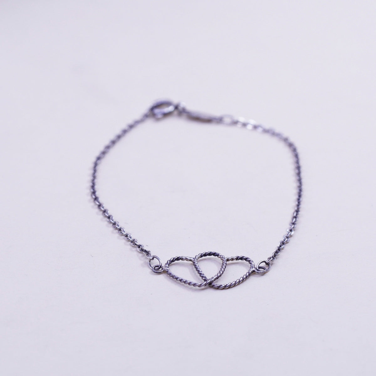 6.75”, sterling silver bracelet, 925 flatten circle chain anklet heart charm