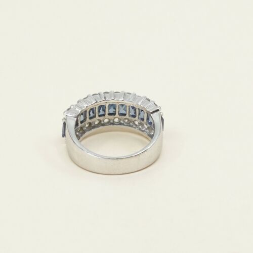 Sz 8, Vtg Sterling silver ring, 925 silver statement band w/ Blue N Clear Cz