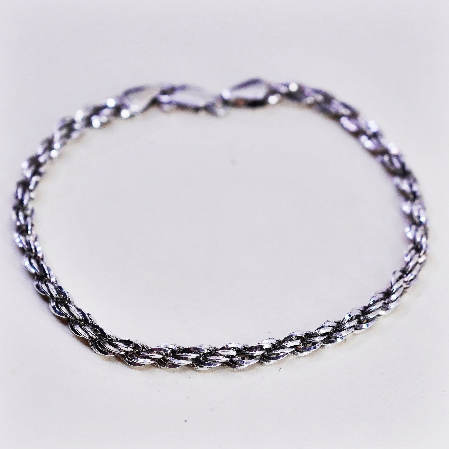 7.5”, 4mm, Vintage sterling 925 silver Italy rope chain bracelet