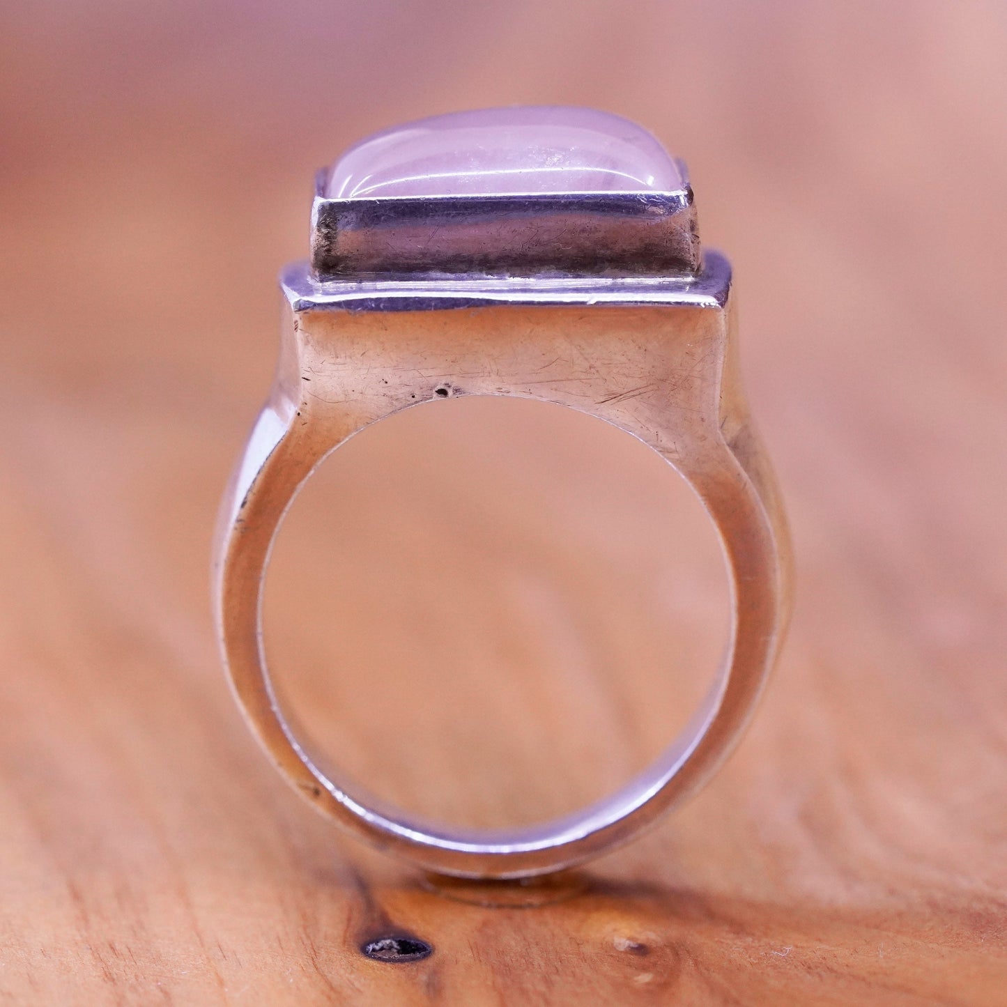 Size 10.5, vintage Sterling 925 silver handmade bold ring with pink Quartz