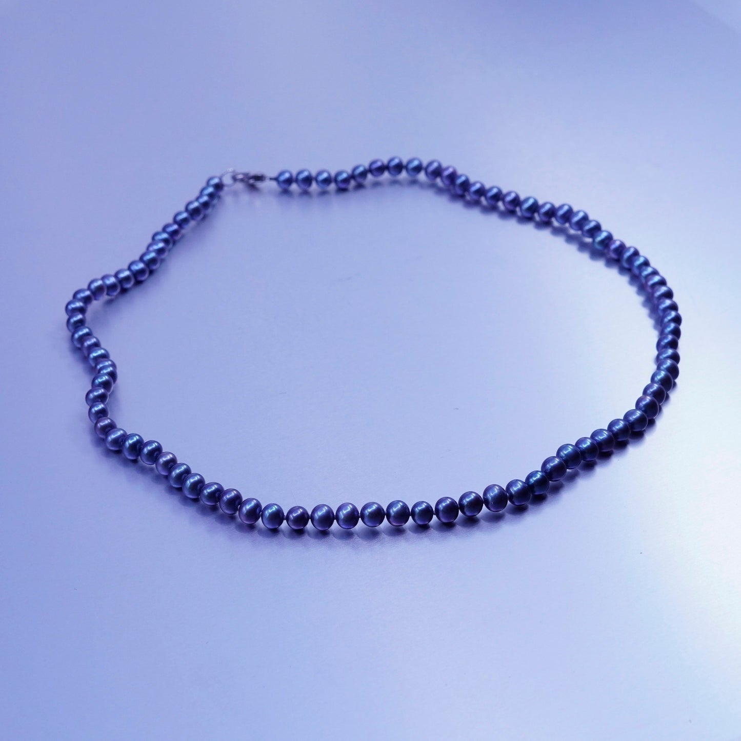20”, vintage 6mm black pearl necklace with Sterling 925 silver clasp