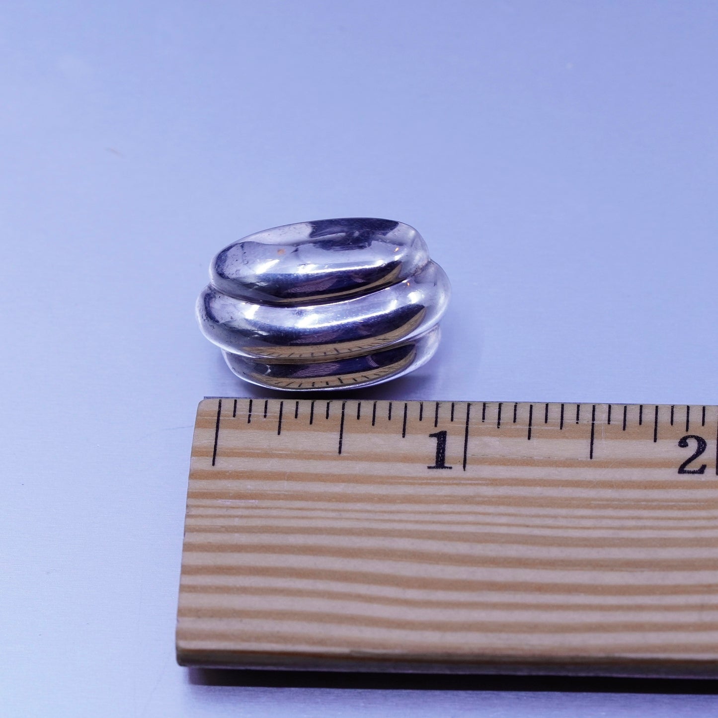 Vintage Sterling 925 silver handmade earrings, puffy ribbed studs
