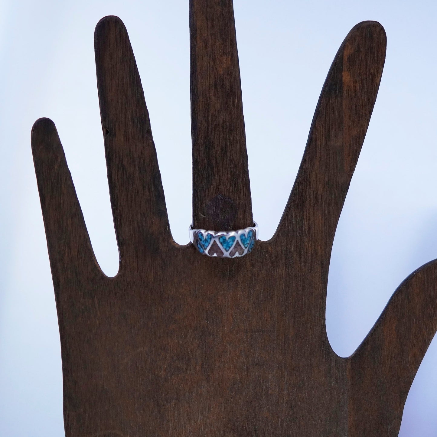 Size 8, Native American Charlie John Sterling 925 silver heart ring turquoise