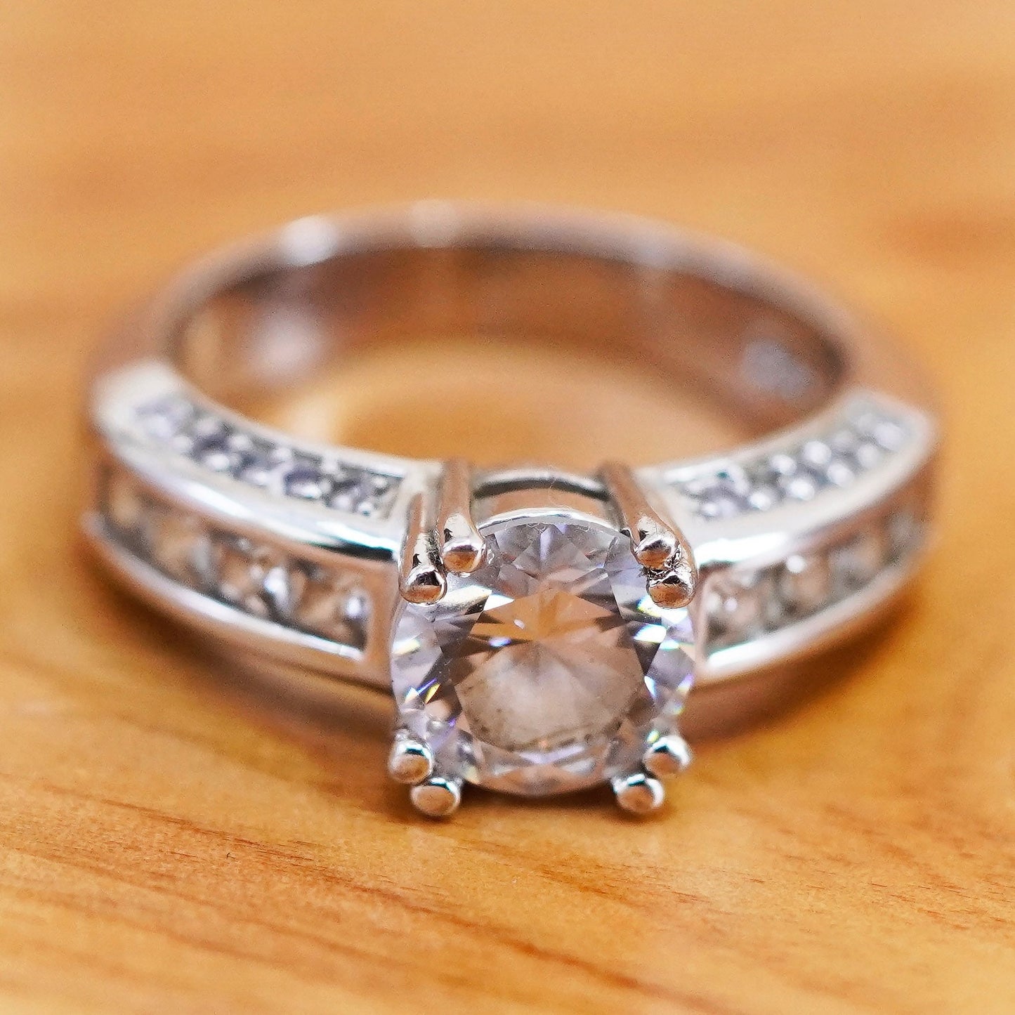 Size 8, vintage Sterling 925 silver engagement ring with crystal ring