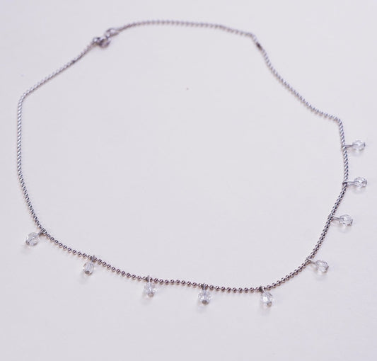 17", sterling silver necklace, beads pendant w/ beads chain, crystal beads