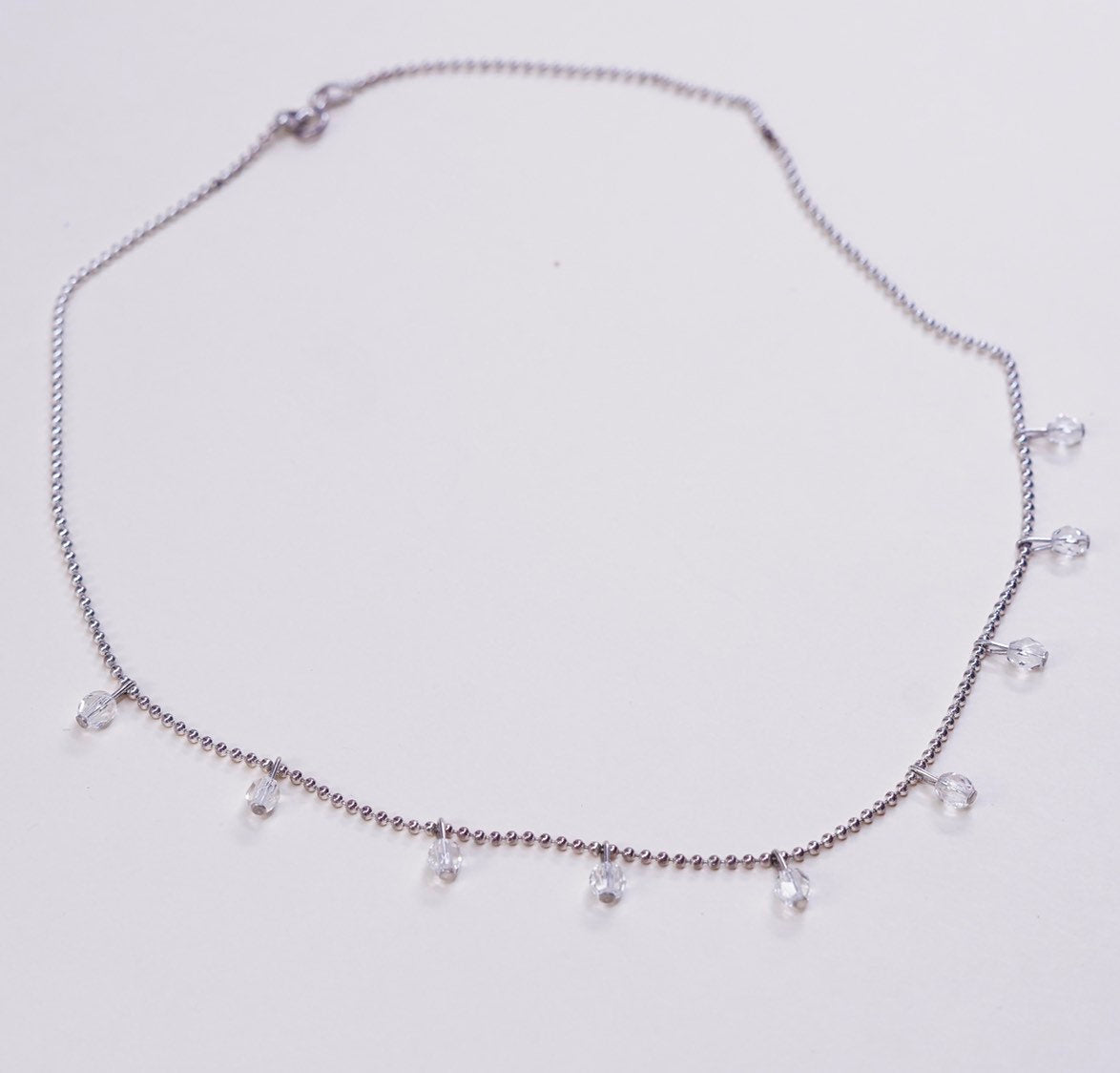 17", sterling silver necklace, beads pendant w/ beads chain, crystal beads