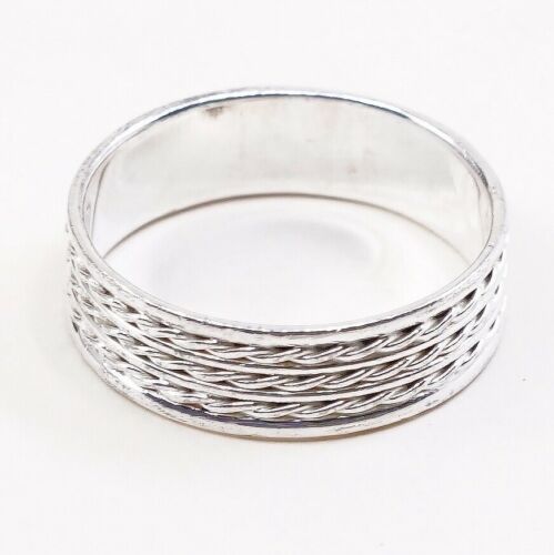 Size 10.75, Vtg Sterling Silver Handmade Ring 925 Band w Braided Cable