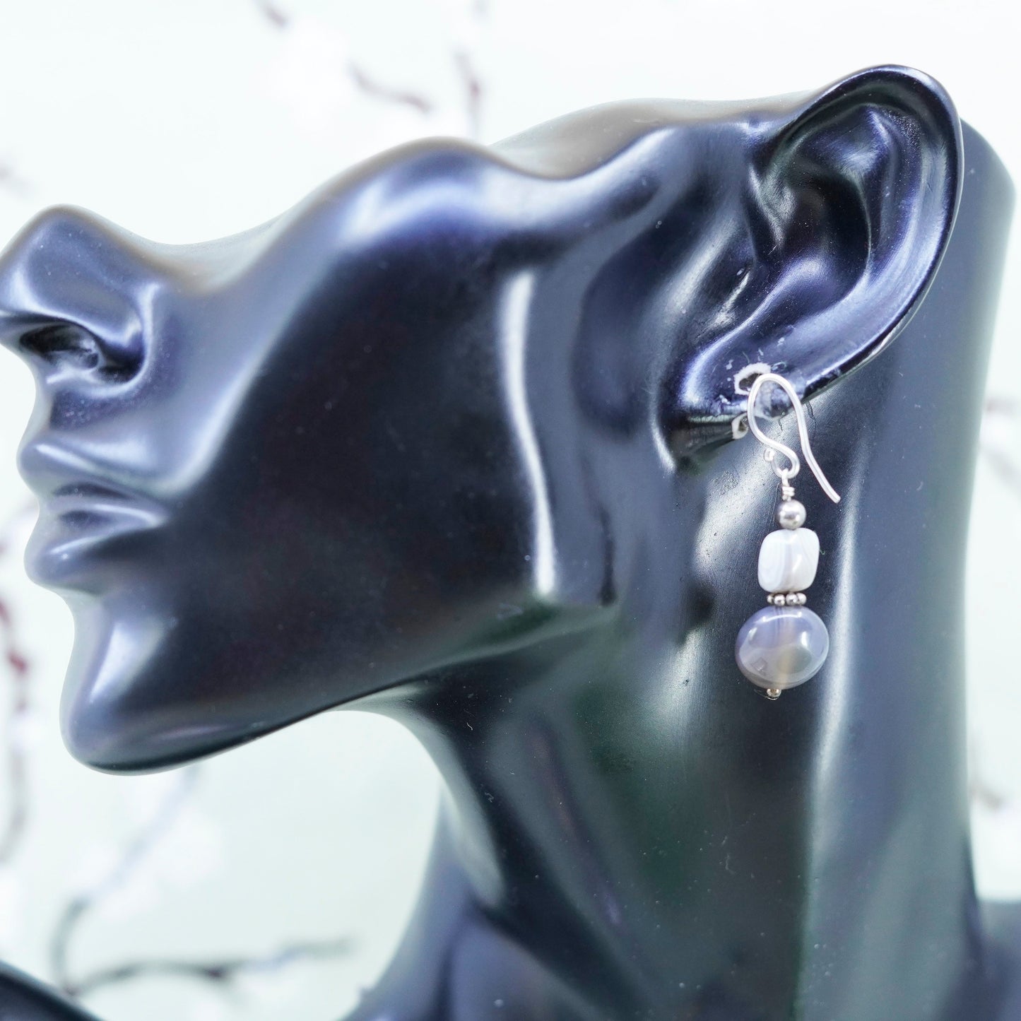 Vintage Sterling silver handmade earrings, garnet agate beads