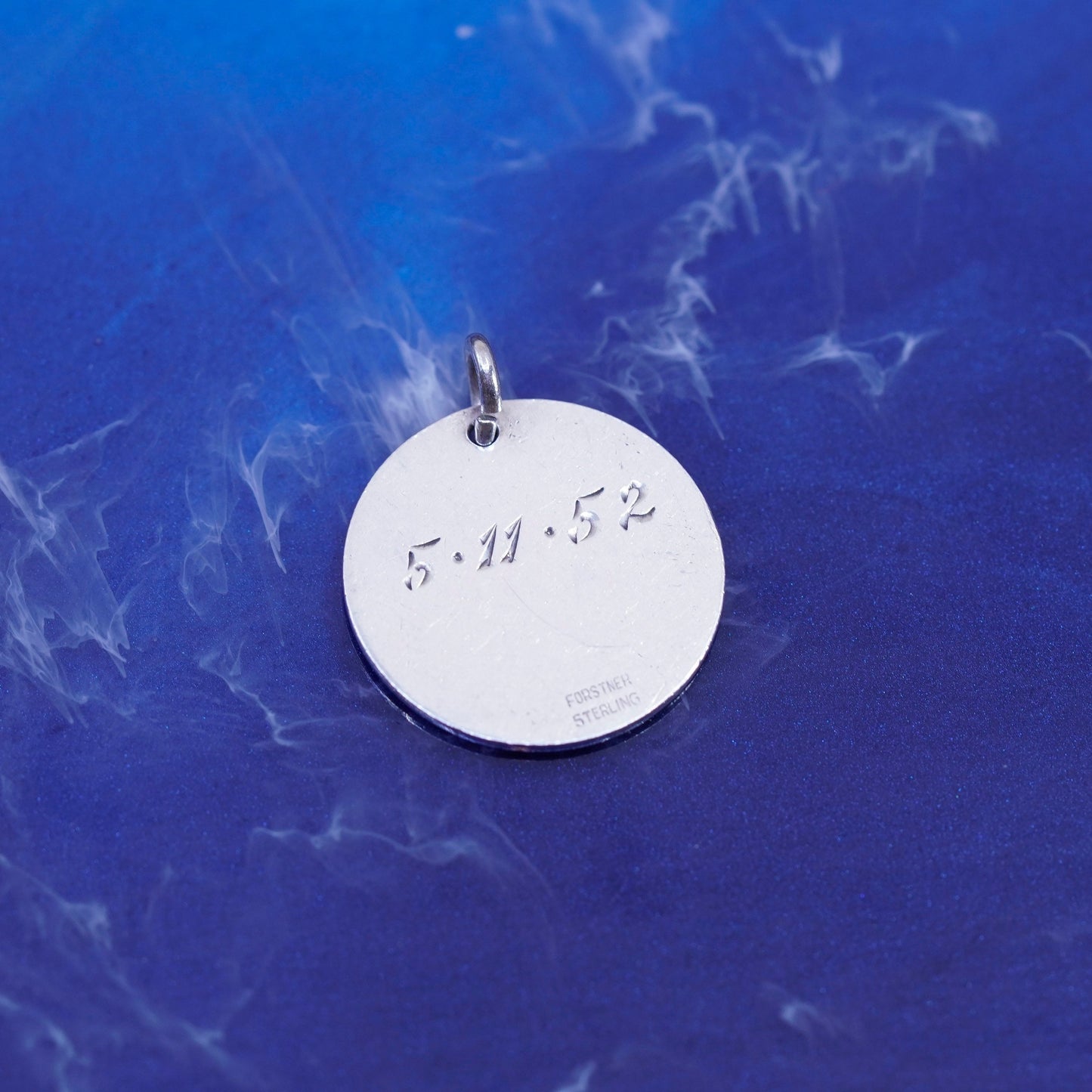 forstner sterling silver handmade pendant, 925 circle charm embossed “freddy