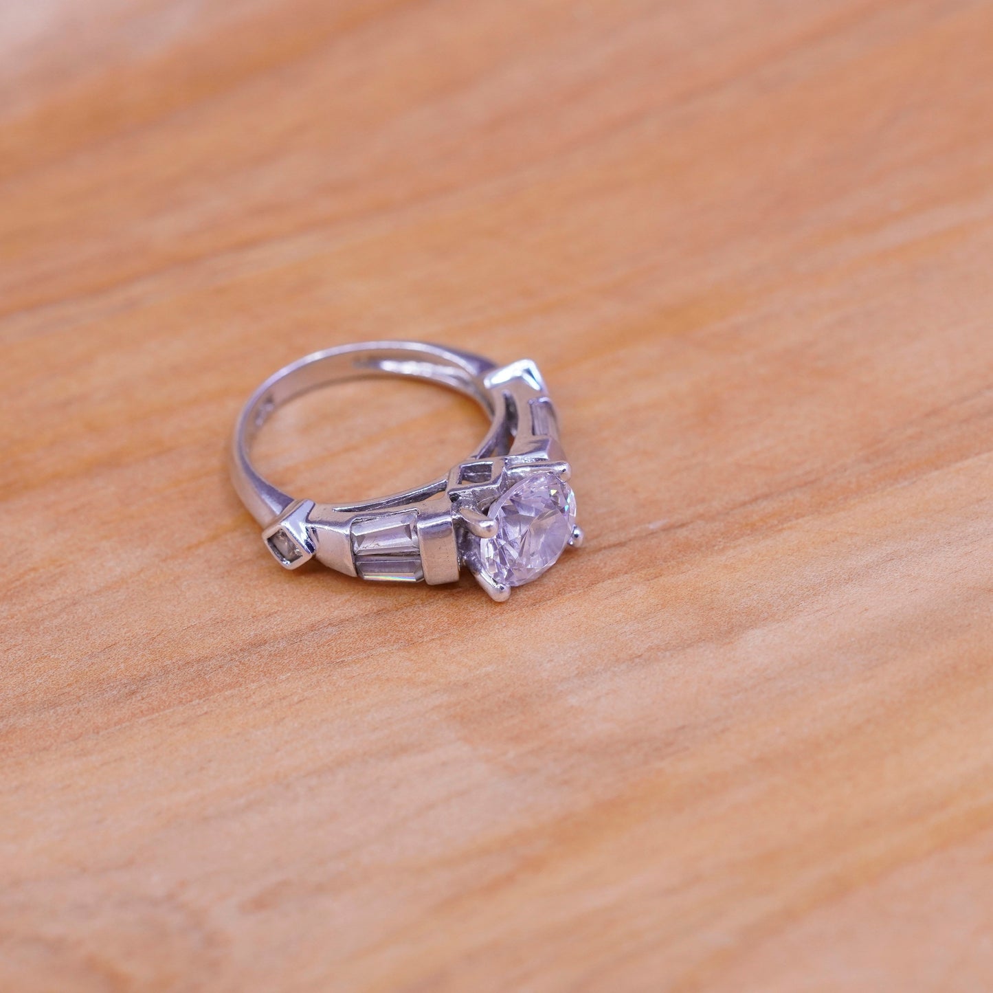Size 5, vintage Sterling 925 silver anniversary ring with clear cz