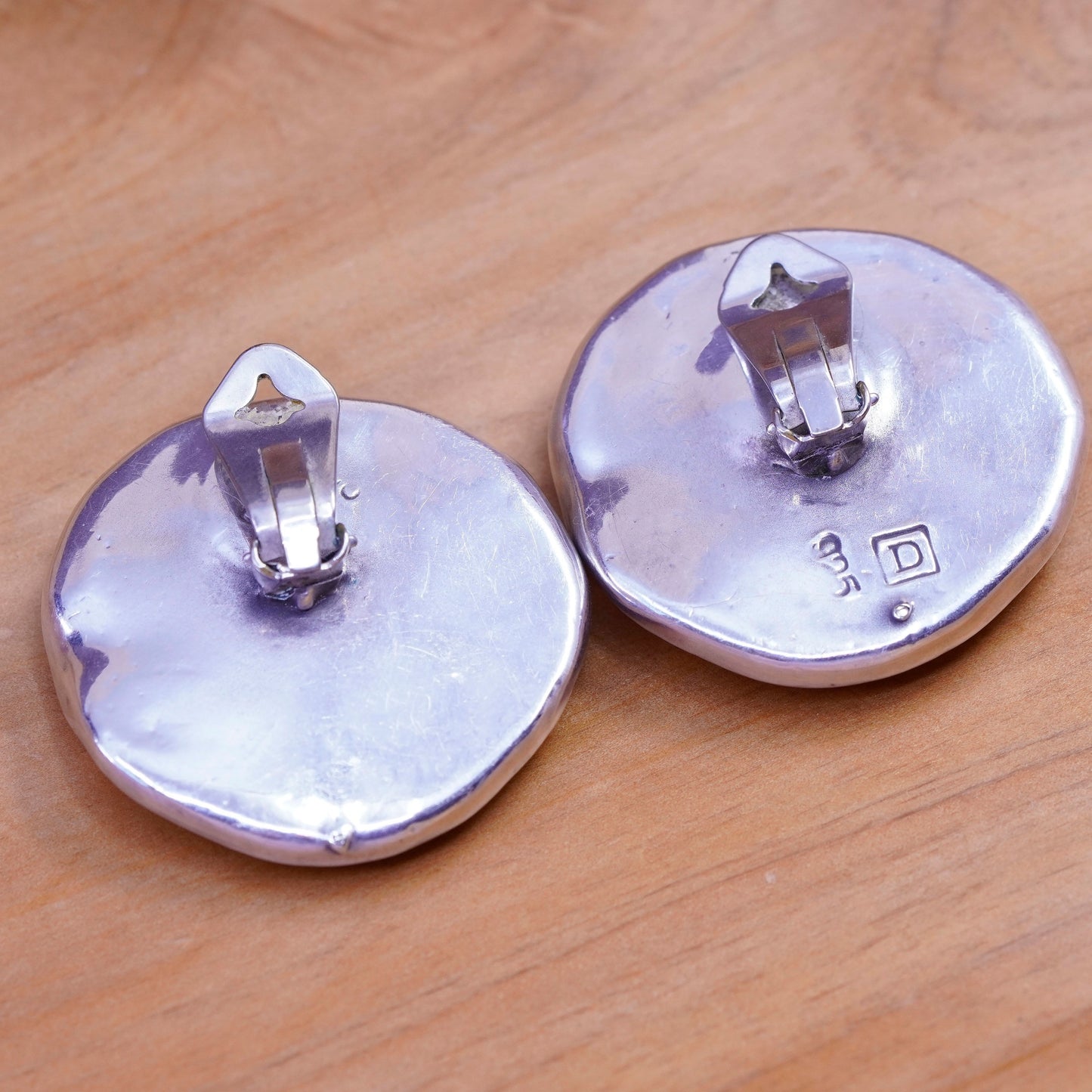 Vintage Sterling silver handmade clip on earrings, modern 925 wrinkly earrings