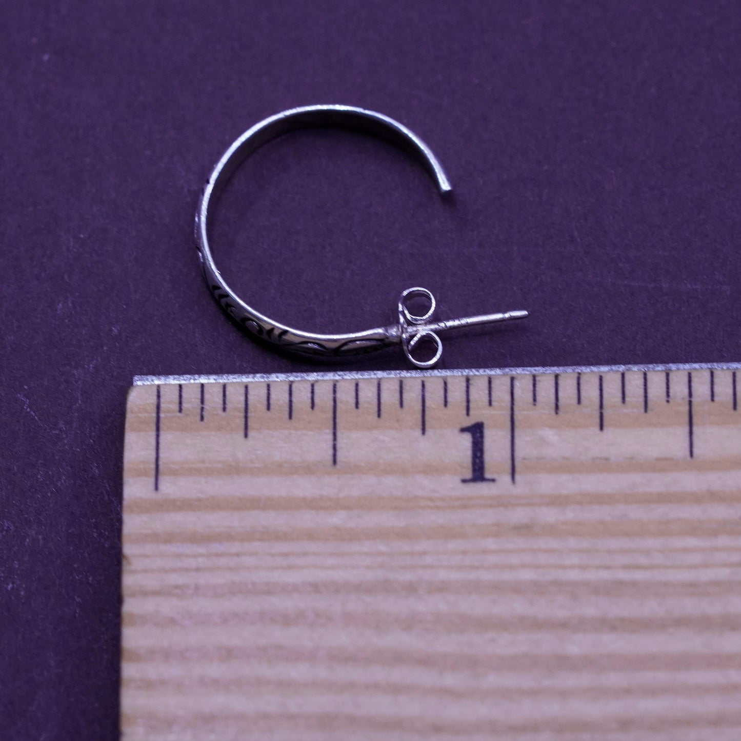 0.75”, Sterling silver handmade hoop earrings, textured 925 huggie studs