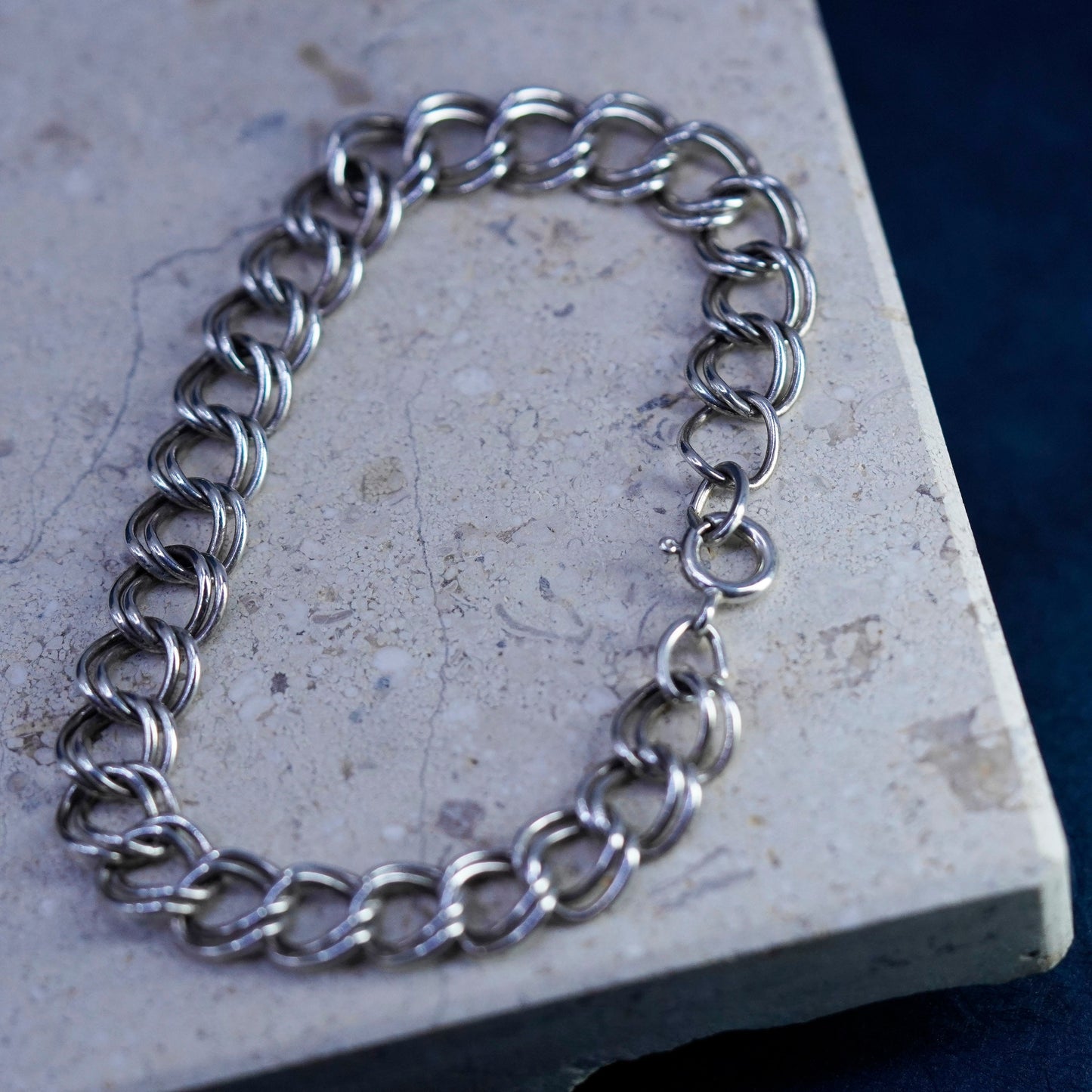 6.75”, Italy Sterling silver handmade charm bracelet, 925 double curb chain