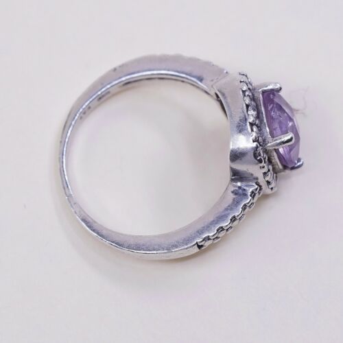 Sz 5, Sterling Silver handmade Ring, 925 Ring W/ amethyst N Diamond Details