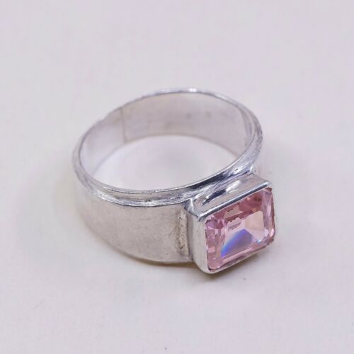 Sz 5.75, Vtg Sterling Silver Handmade Ring, 925 Silver W pink Cz, Stamped 925