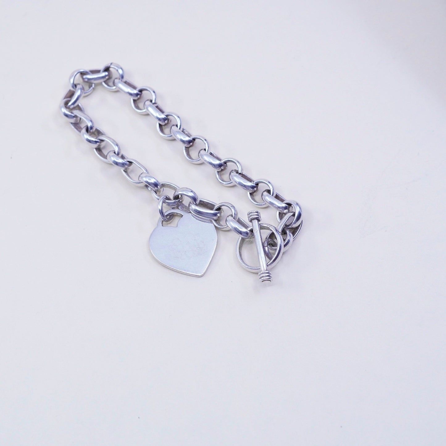 6.5”, sterling silver circle chain, 925 bracelet monogram initial “LVL” charm