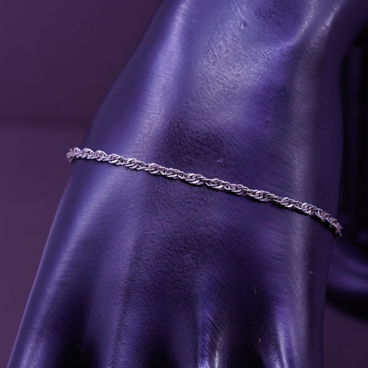 7.25”, Sterling silver handmade bracelet, Italy 925 twisted flatten curb chain