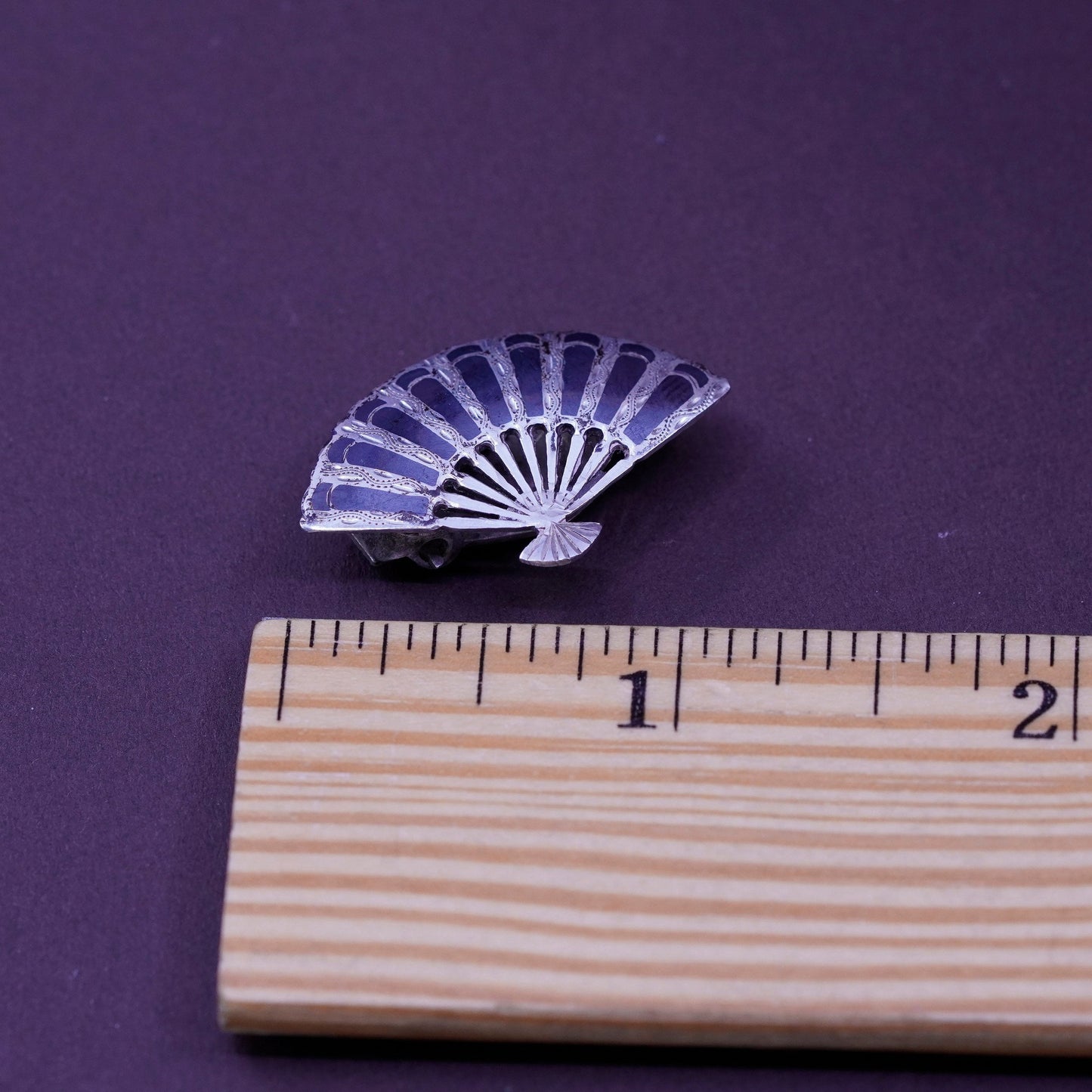 Vintage Siam sterling silver clip on 925 India fan earrings, niello, Siam