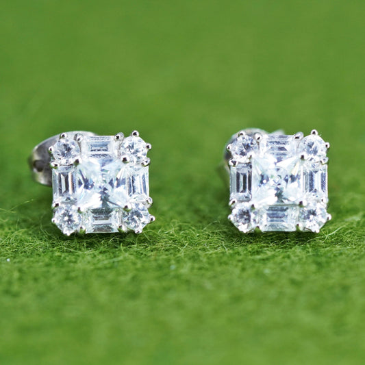 Vintage sterling silver 925 cluster cz studs, square earrings