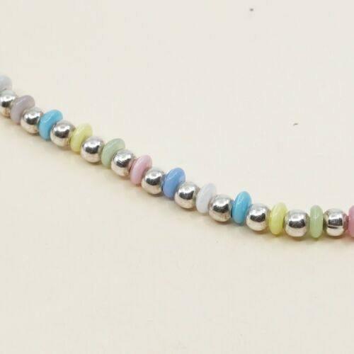 6.75”, Vtg Mexico Sterling 925 Silver Handmade Bead Bracelet, Tiger’s Eye beads