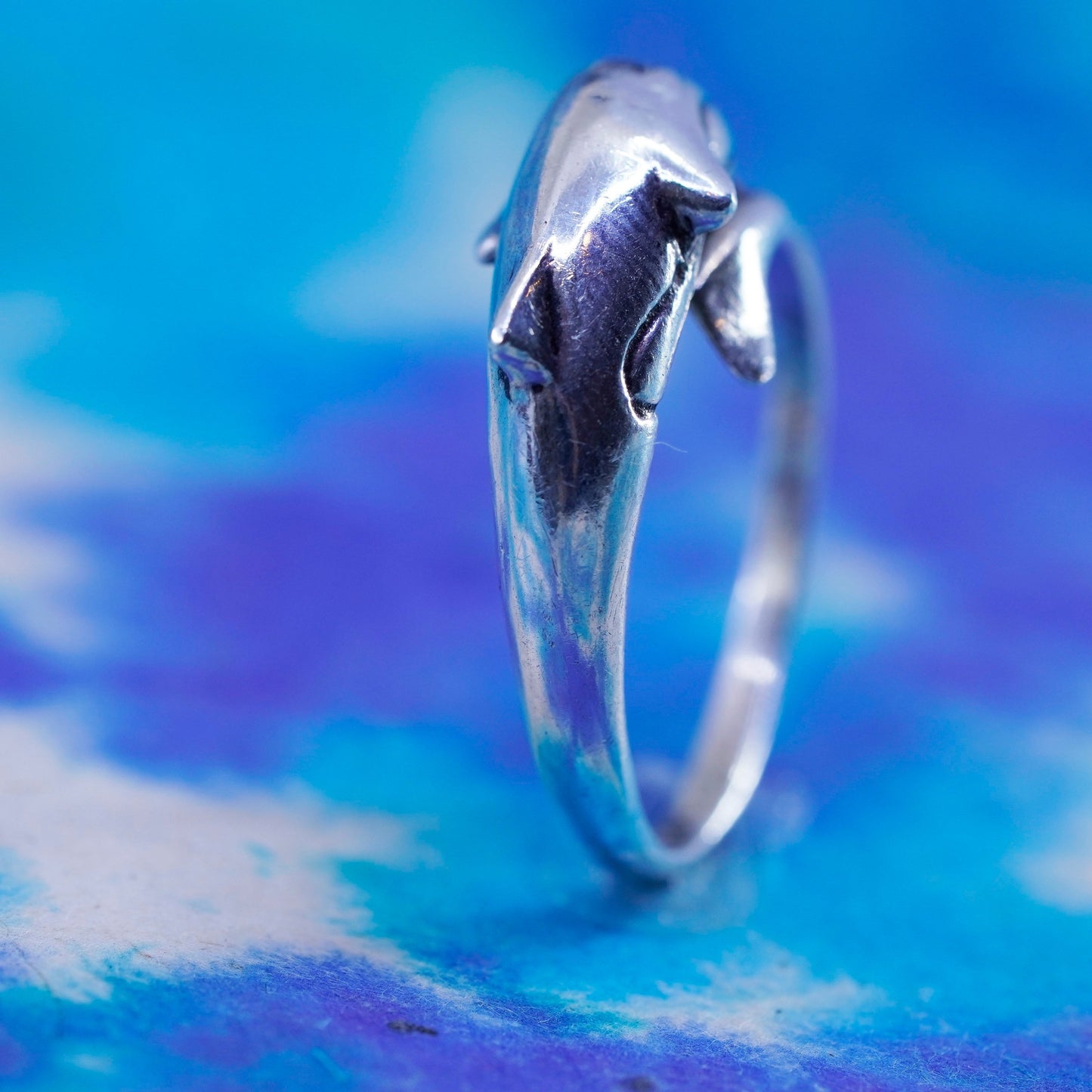 Size 5, vintage sterling silver handmade ring, 925 blue whale band