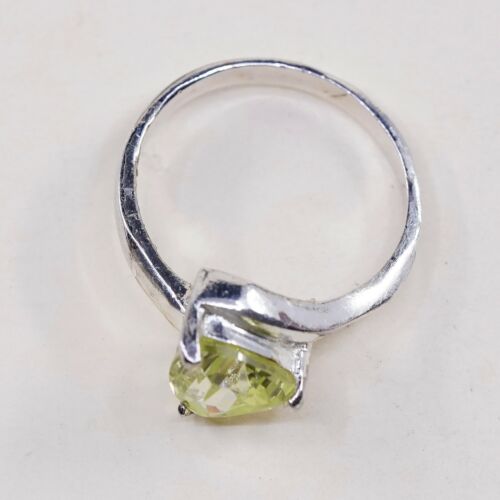 Sz 7, Vtg Sterling Ring, 925 Silver Engagement Ring W/ Lime Green CZ