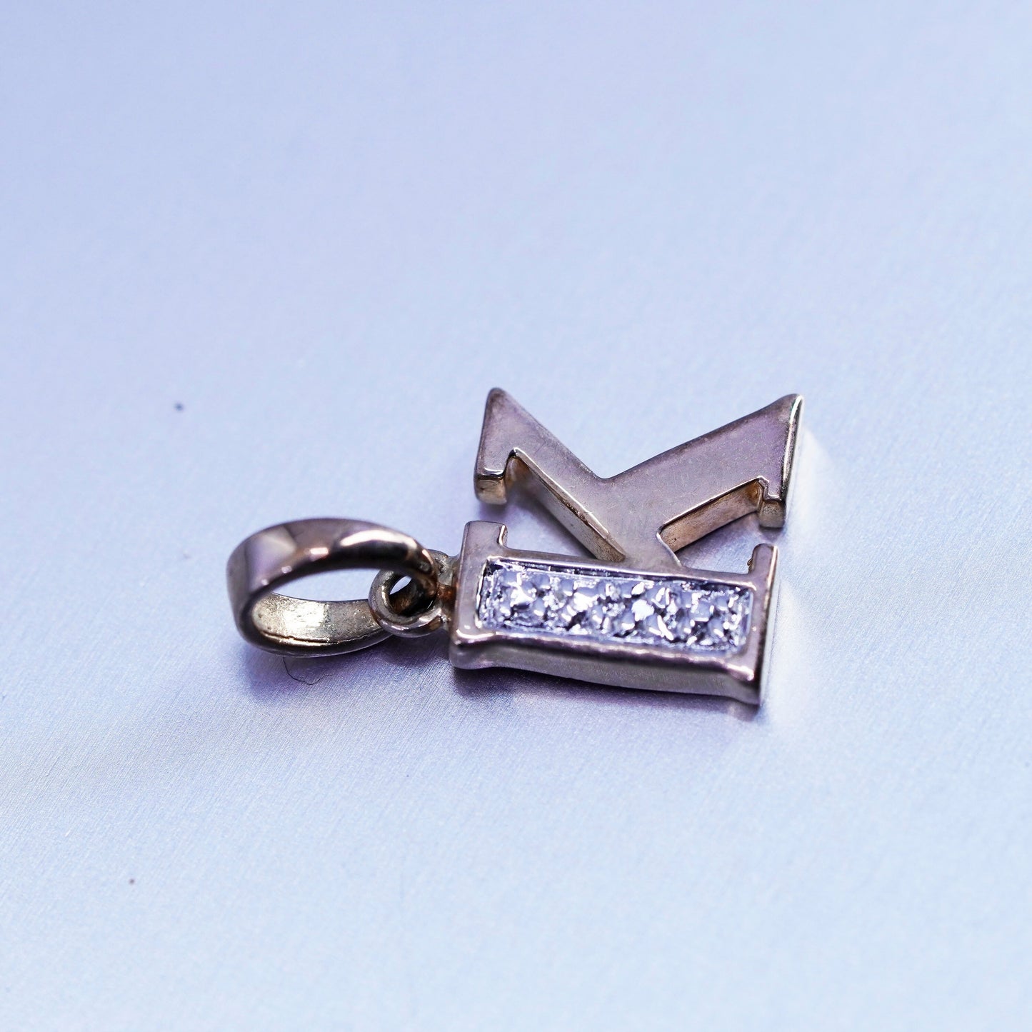 Vintage vermeil gold over sterling 925 silver pendant, initial K with cz