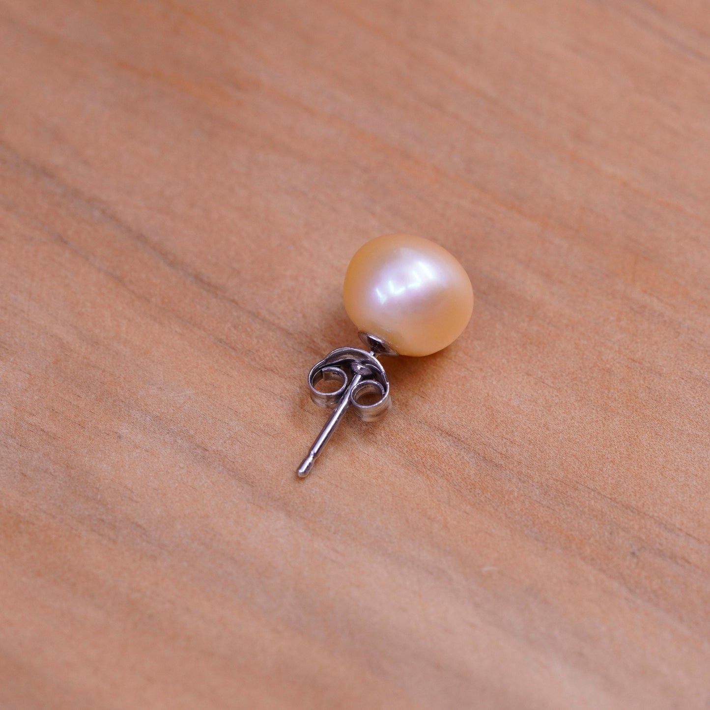 Vintage Sterling silver handmade earrings, 925 orange pearl studs
