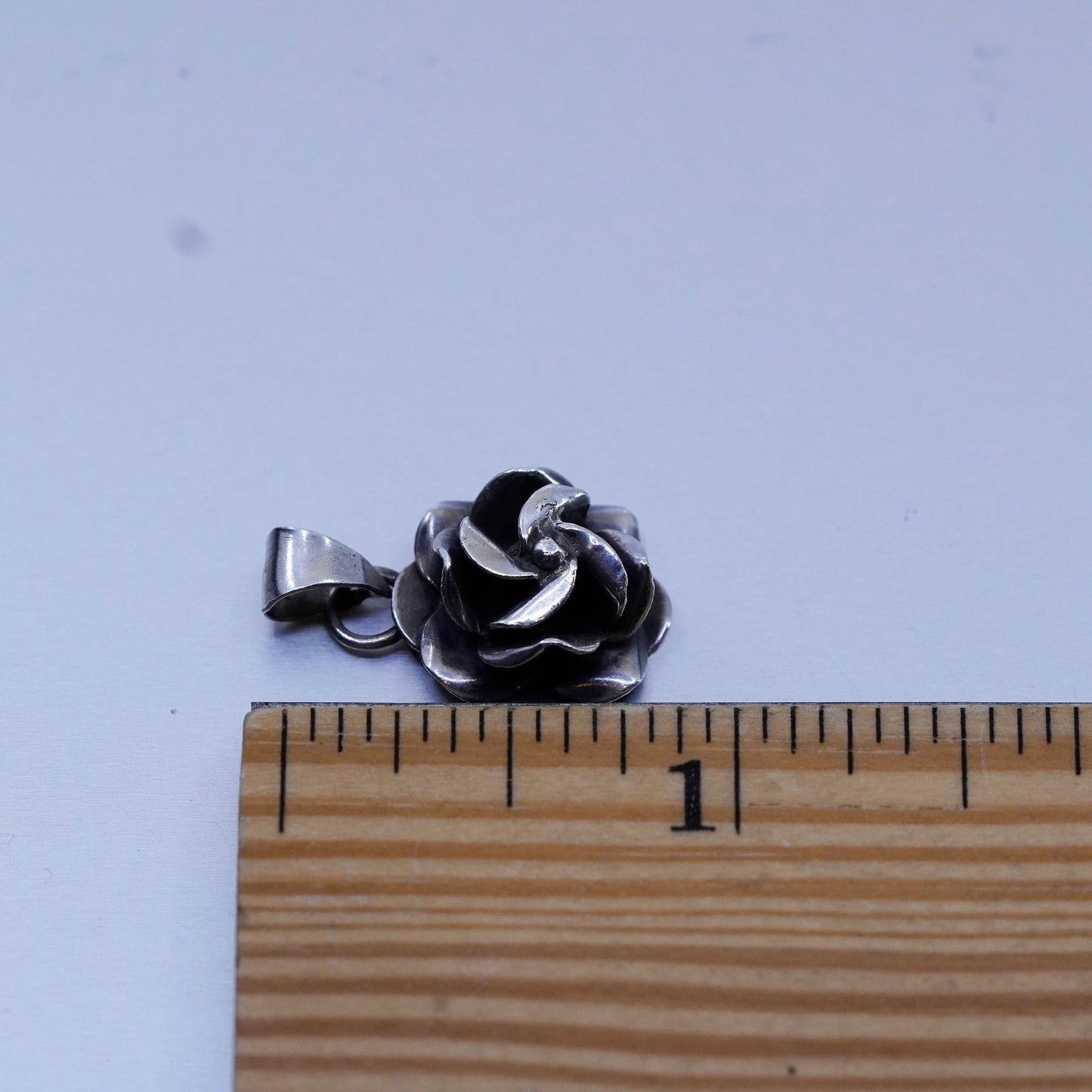 Vintage Mexico sterling 925 silver handmade rose flower pendant