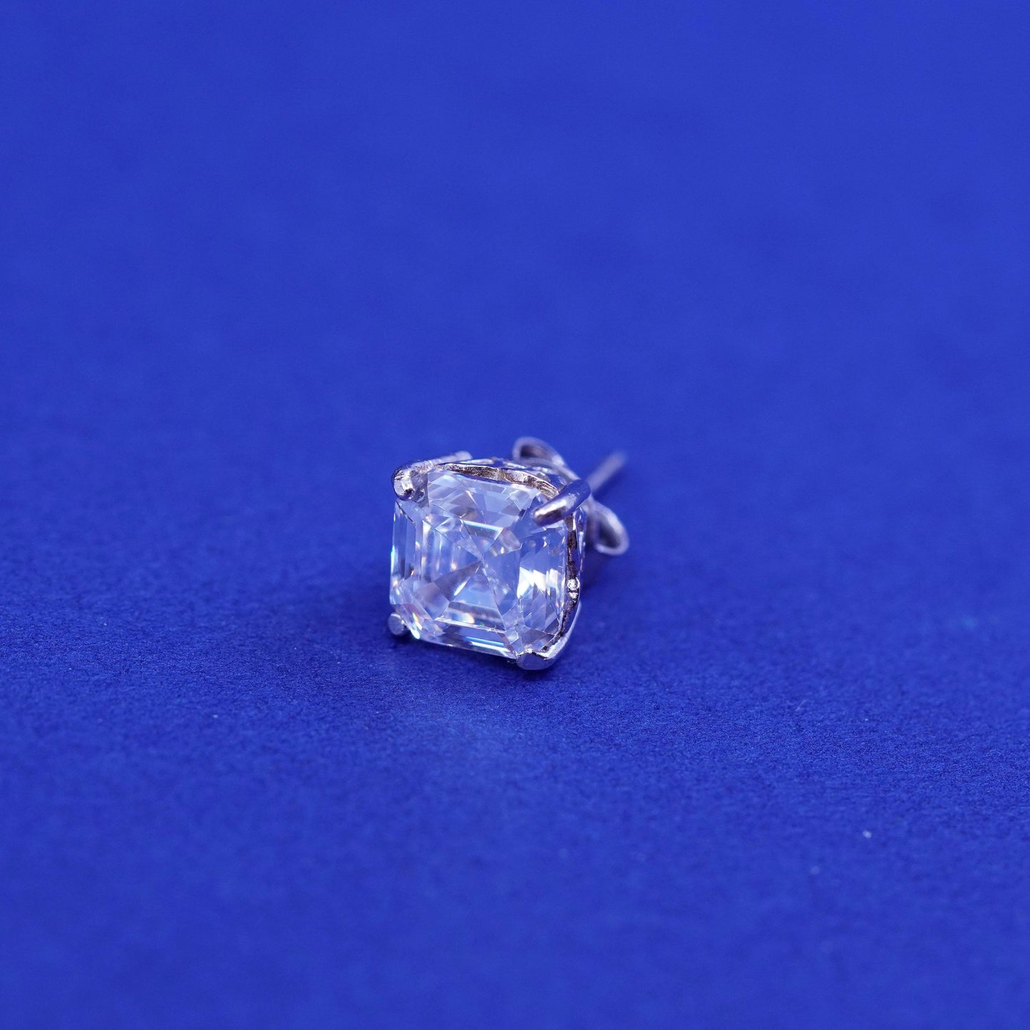 8mm, Vintage sterling silver handmade earrings, square 925 silver studs with CZ