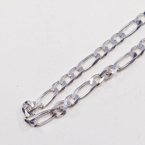 24” 7mm, Vtg 925 Sterling Silver Figaro chain necklace, Stamped 925 Italy OTC