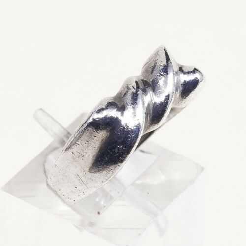 Size 7.25, Vtg Mexico Sterling 925 Silver Handmade Ribbed Ring warrior Band