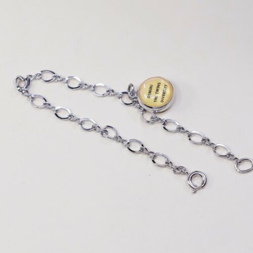 7”, 6mm, vtg Sterling Silver Bracelet, 925 Twisted Figaro Chain W/ Gemini